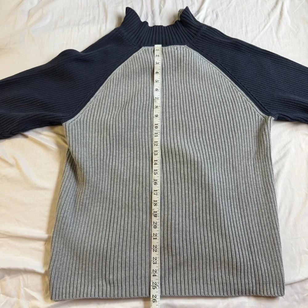 Polo Ralph Lauren Sweater Men's Large Navy Grey Quarter Zip Long Sleeve Vintage